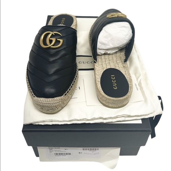 Gucci GG Marmont Quilted Black Leather Espadrille - Picture 4 of 12